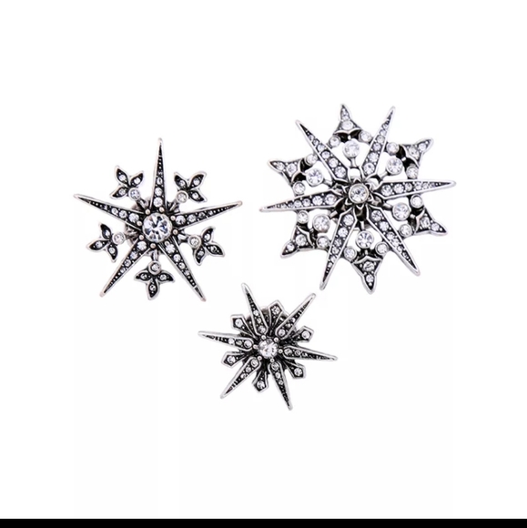 ♥️SOLD ❤️NWT Vintage Style FIVE Snowflakes Stars Crystal & metal pins - Picture 6 of 11